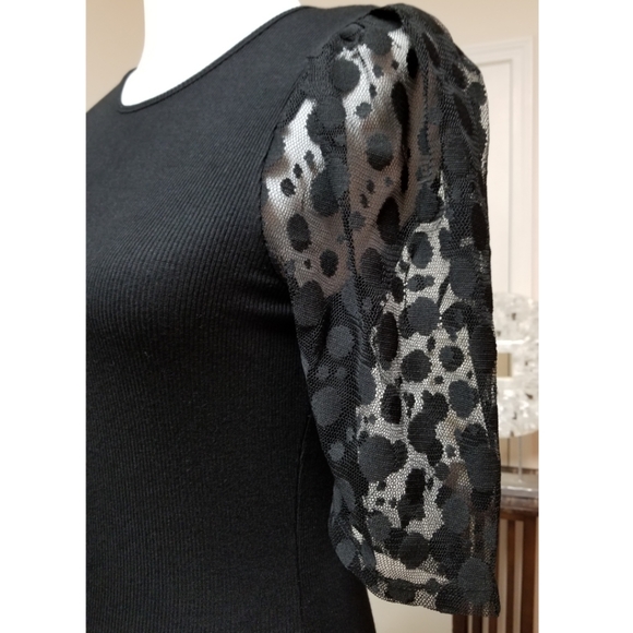 ๐๏ธโฌ๏ธ๐HOST PICK๐ Good Luck Gem Black Mesh Dot Sleeve Bodysuit - Picture 5 of 8